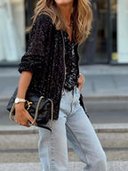 Loungewear Jacke mit O-Ausschnitt und Pailletten | Stilvolle Damenjacke