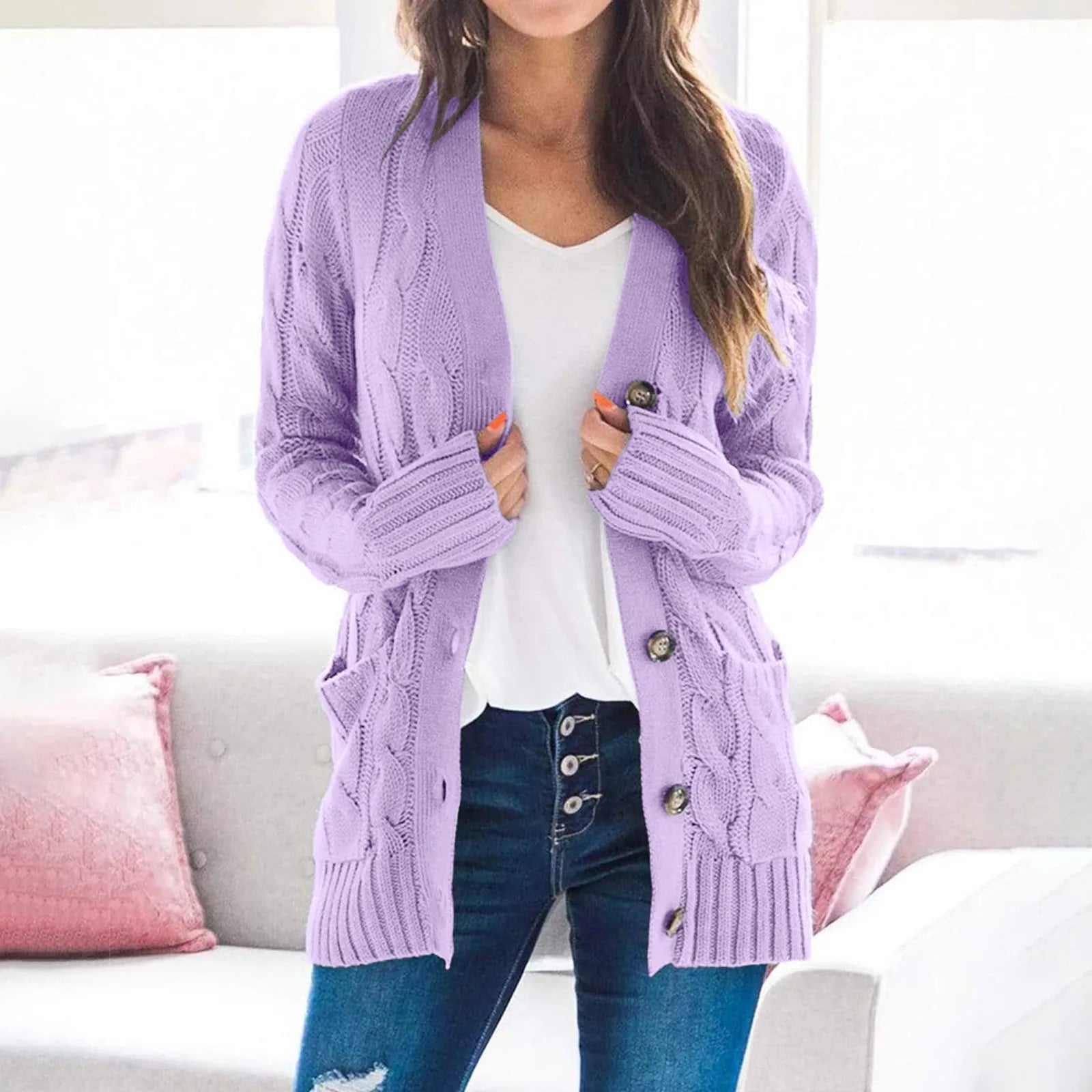 R&B | Strickjacke - Damen Herbst Lange Gestrickte Weste