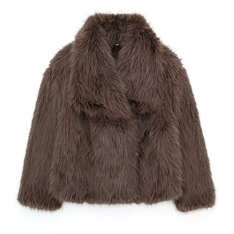 R&B | Kurz Geschnittene Faux-Fur-Jacke mit Übergroßem Kragen