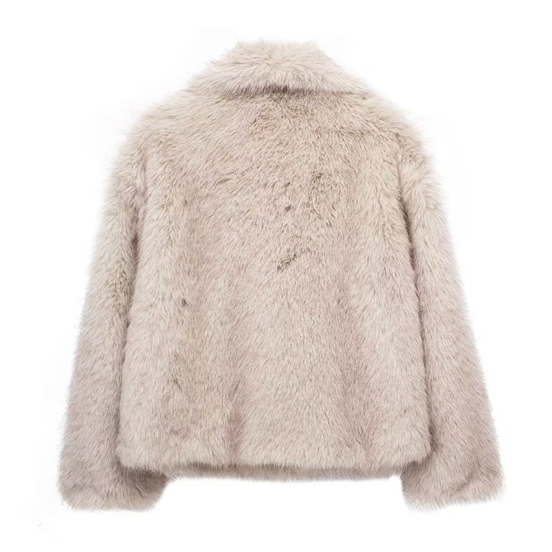 R&B | Kurz Geschnittene Faux-Fur-Jacke mit Übergroßem Kragen