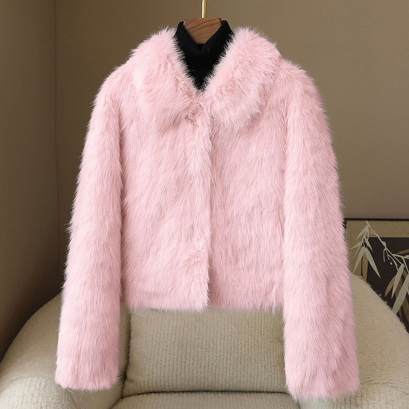 R&B | Kurz Geschnittene Jacke Kurze Jacke mit Pelzrand und Knopfverschluss
