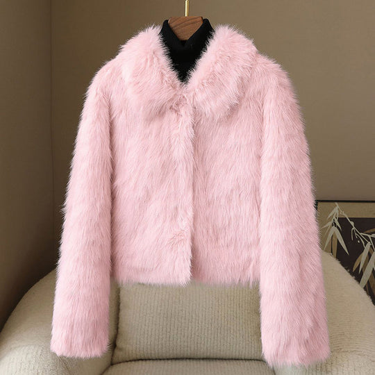 R&B | Kurz Geschnittene Jacke Kurze Jacke mit Pelzrand und Knopfverschluss