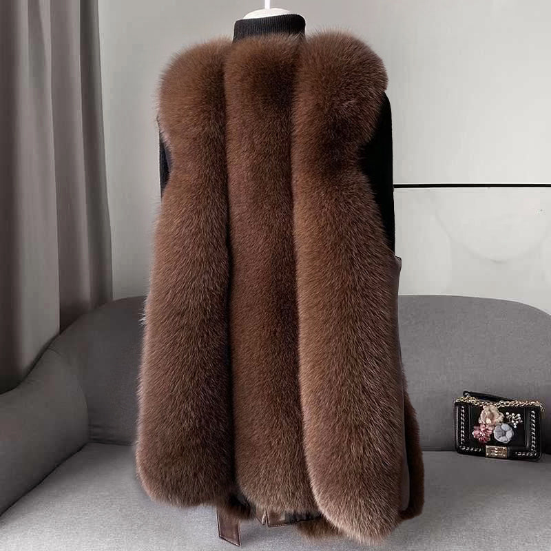 R&B | Kunstpelz-Weste mit Gürtel-Taille und Kunstleder-Besatz