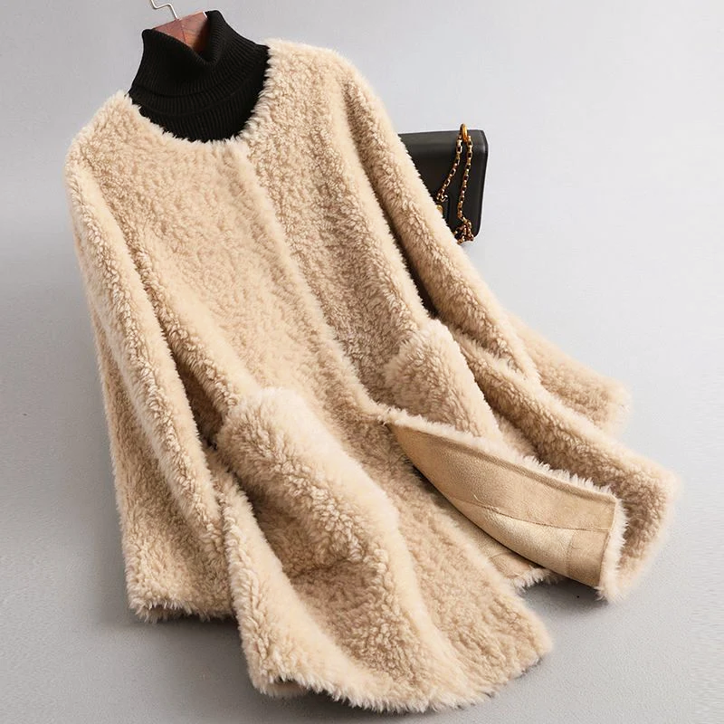 R&B | Faux Shearling Midikabou mit Rundhalsausschnitt