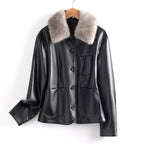 R&B | Lederjacke mit Pelzkragen und Aufgesetzten Taschen
