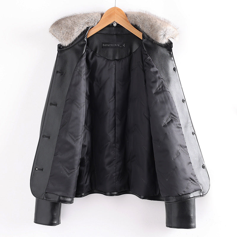R&B | Lederjacke mit Pelzkragen und Aufgesetzten Taschen