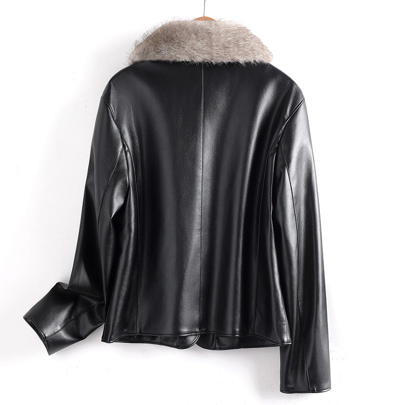 R&B | Lederjacke mit Pelzkragen und Aufgesetzten Taschen