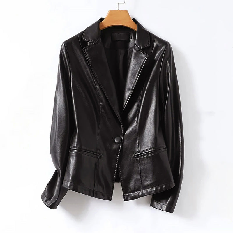 R&B | Echtes Leder Ein-Knopf Blazer Jacke