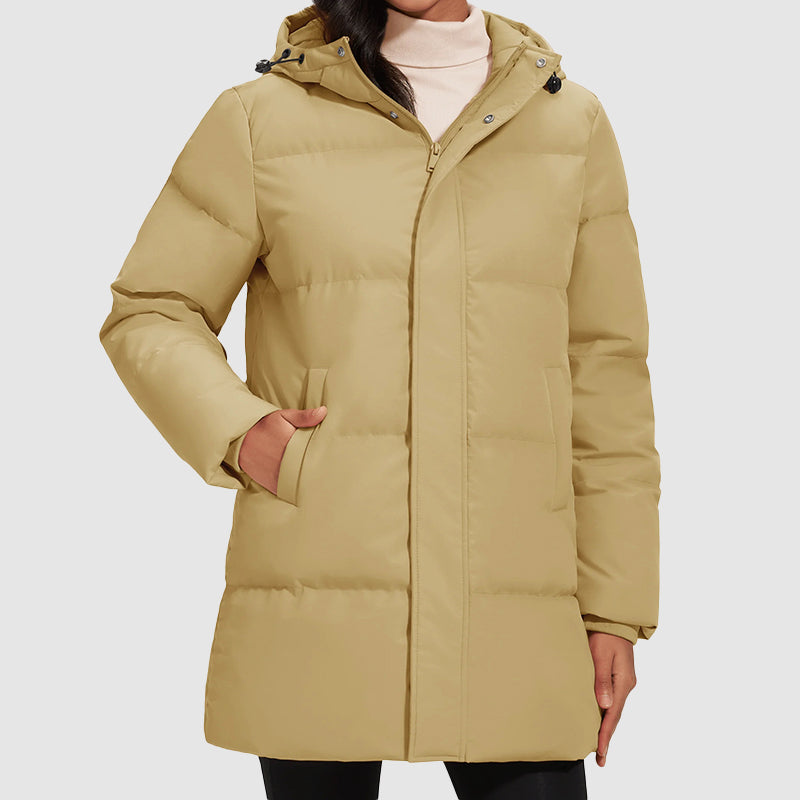 R&B | Lange Gestepptes Puffer-Jacke mit Daunenfüllung