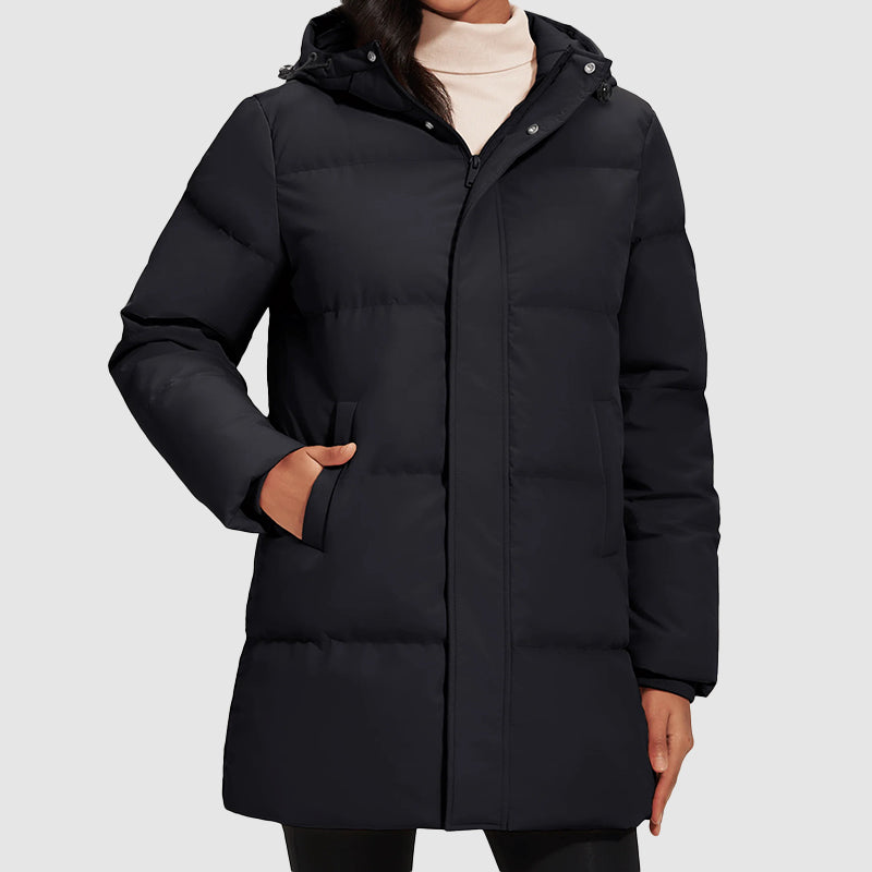 R&B | Lange Gestepptes Puffer-Jacke mit Daunenfüllung