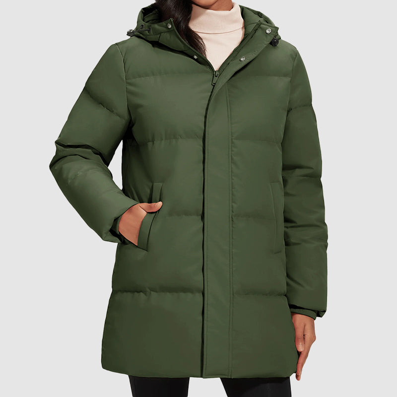 R&B | Lange Gestepptes Puffer-Jacke mit Daunenfüllung