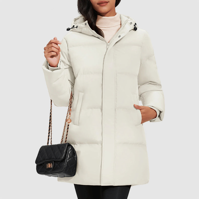 R&B | Lange Gestepptes Puffer-Jacke mit Daunenfüllung