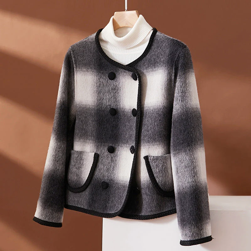 R&B | Karierte Wollmischung Jacke mit Kontrastbesatz