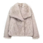 R&B | Fellbesatz Relaxed Fit Mantel Oversized Kragen Hüftlanger Mantel