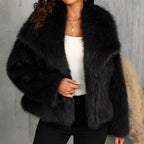 R&B | Fellbesatz Relaxed Fit Mantel Oversized Kragen Hüftlanger Mantel