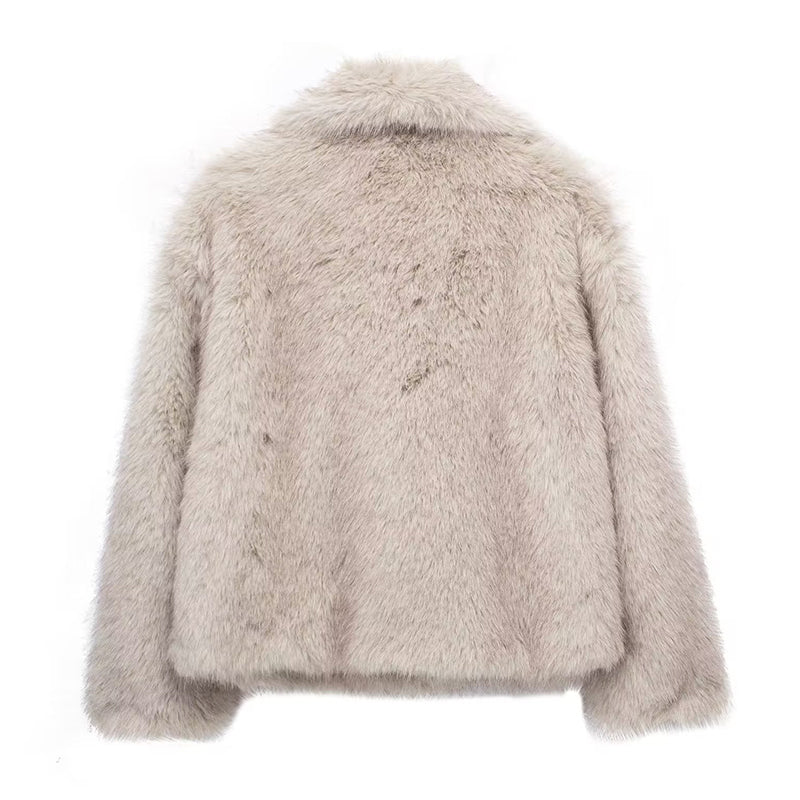 R&B | Fellbesatz Relaxed Fit Mantel Oversized Kragen Hüftlanger Mantel