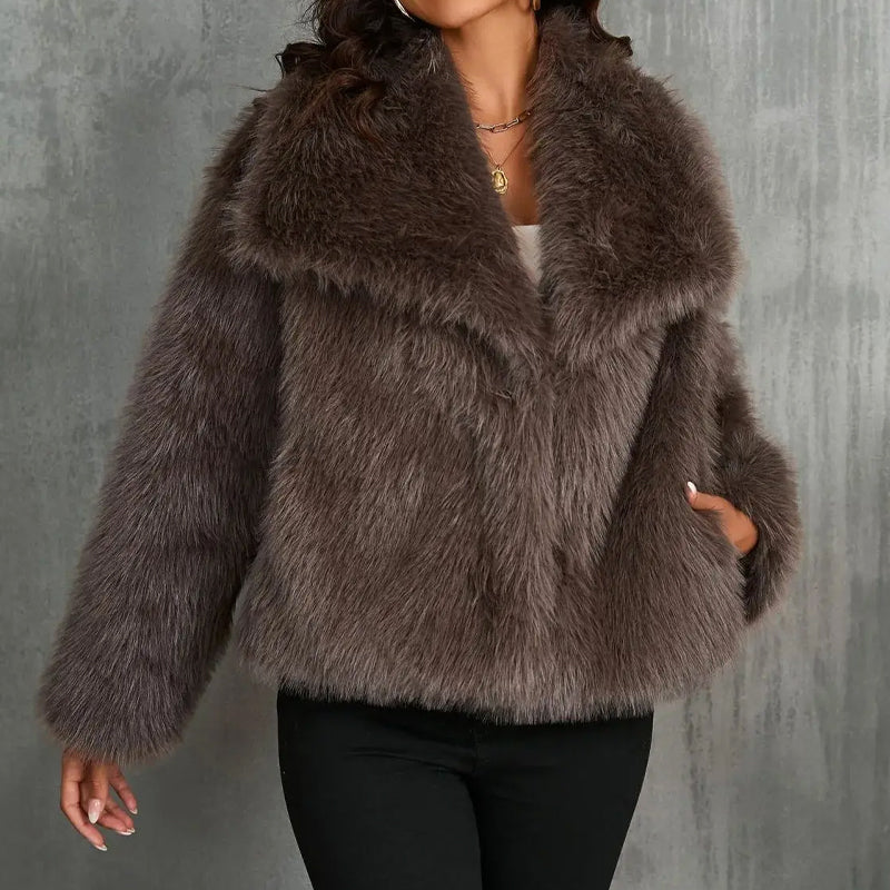 R&B | Fellbesatz Relaxed Fit Mantel Oversized Kragen Hüftlanger Mantel