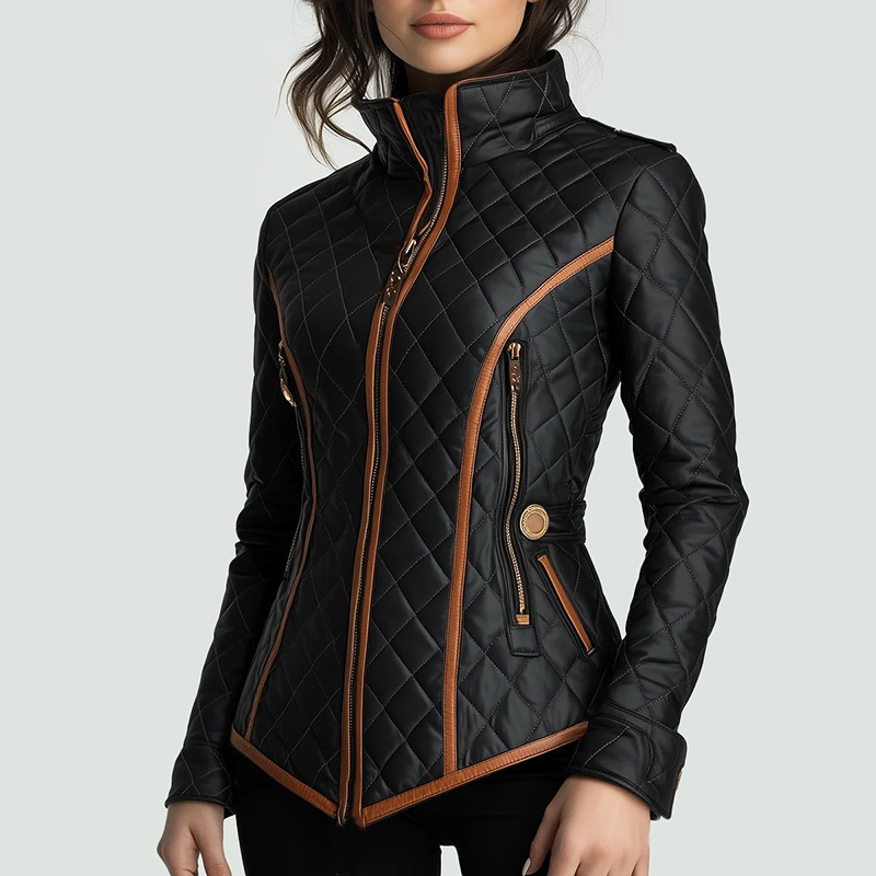 R&B | Slim-Fit Steppjacke mit Kontrastbesatz