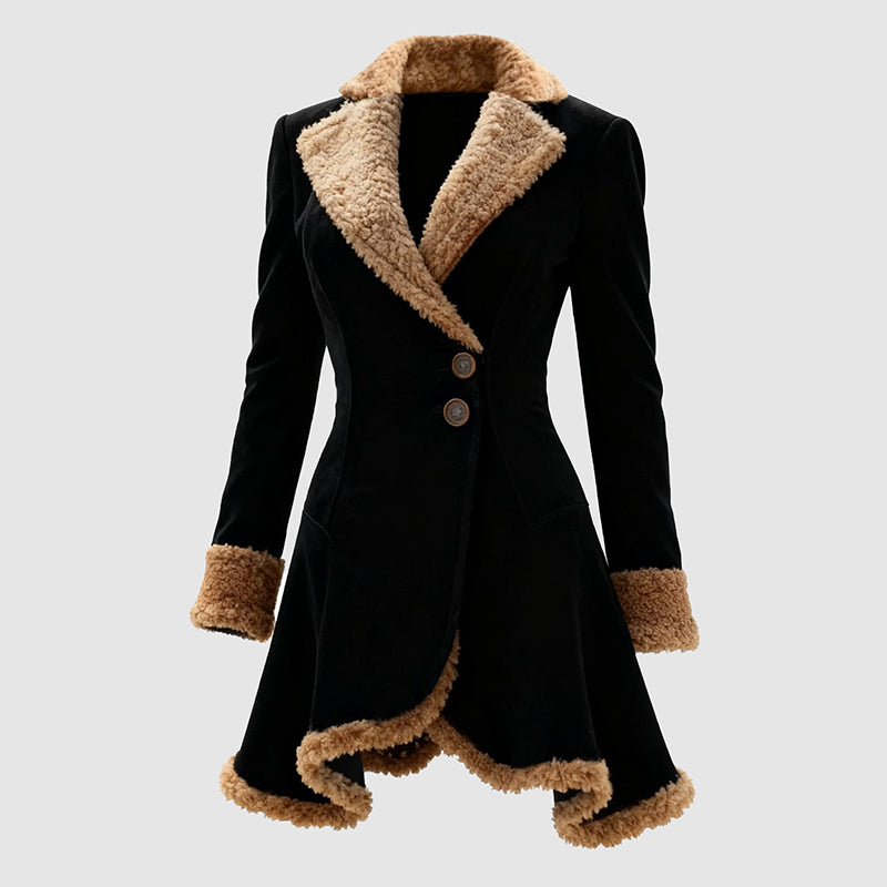 R&B | Tailored Coat Faux-Fur Trim Knopf-Front Mantel