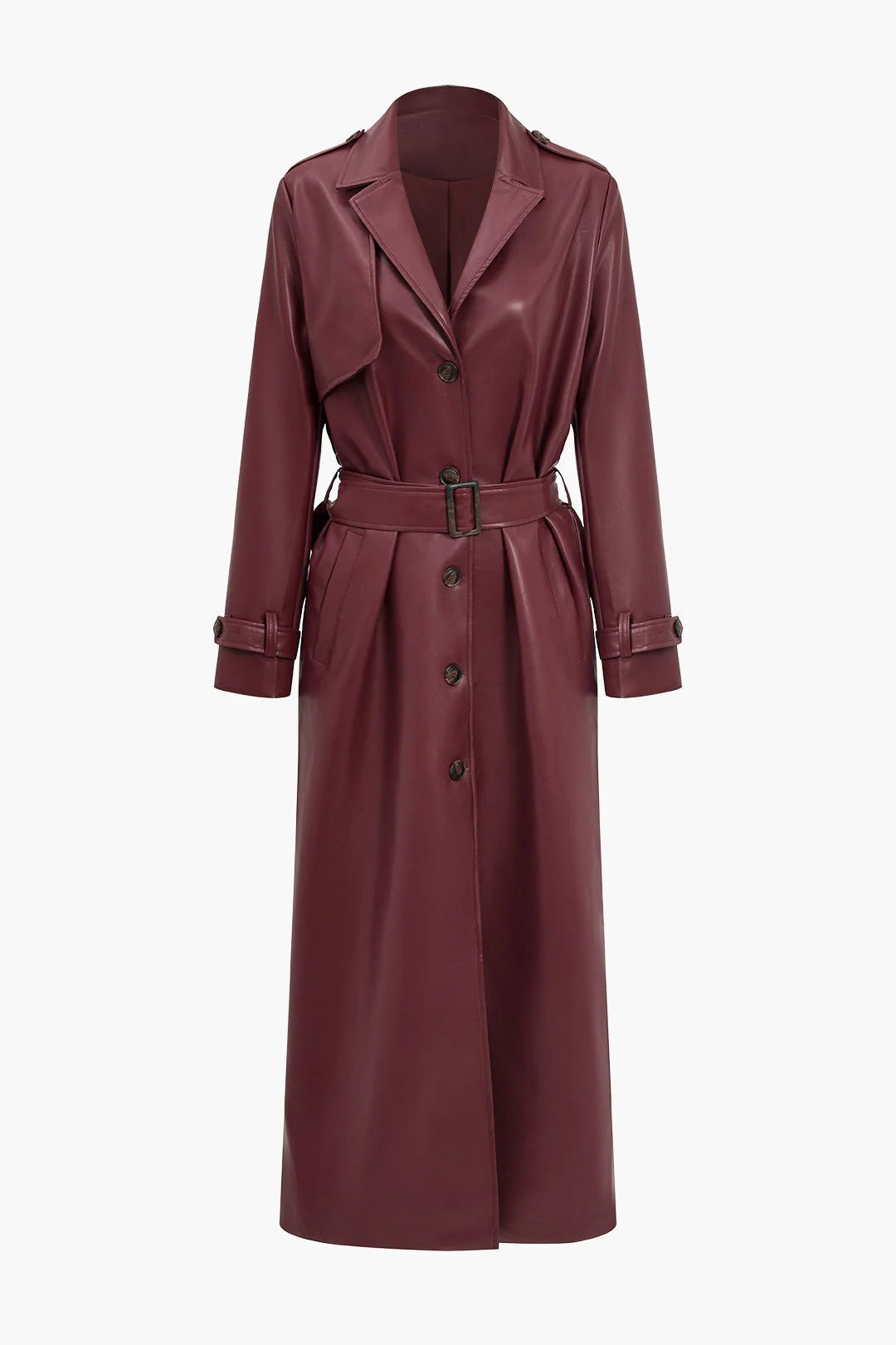 R&B | Gürteltier Kunstleder Trenchcoat Langarm Klassische Passform
