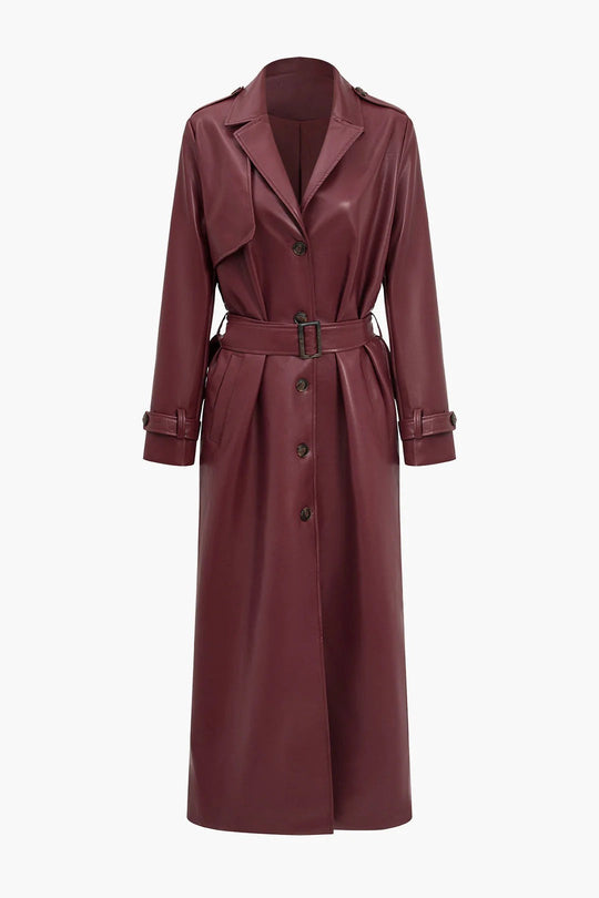 R&B | Gürteltier Kunstleder Trenchcoat Langarm Klassische Passform