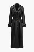 R&B | Gürteltier Kunstleder Trenchcoat Langarm Klassische Passform