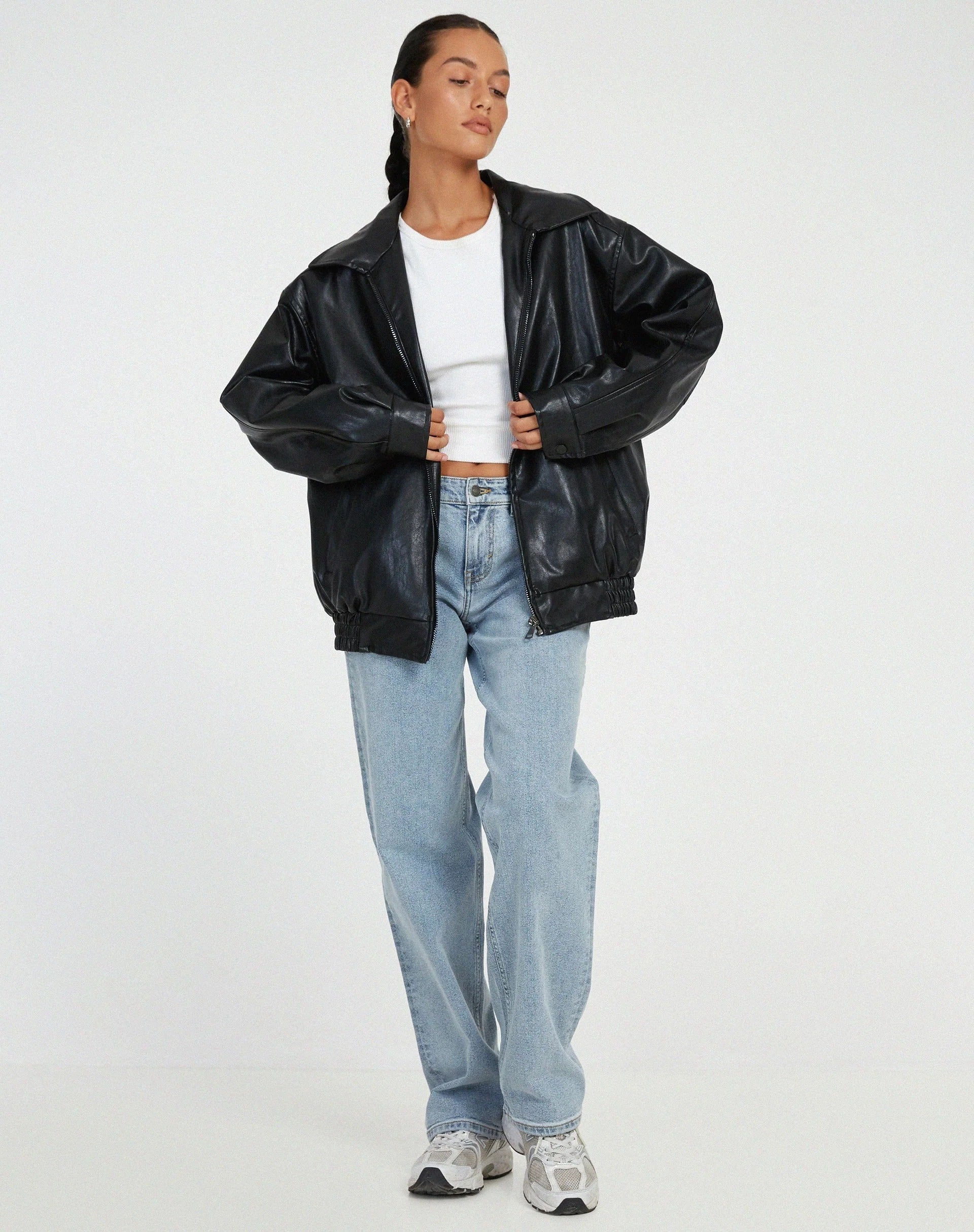 R&B | Pu Leder Bomberjacke Übergröße Street Style Zip up