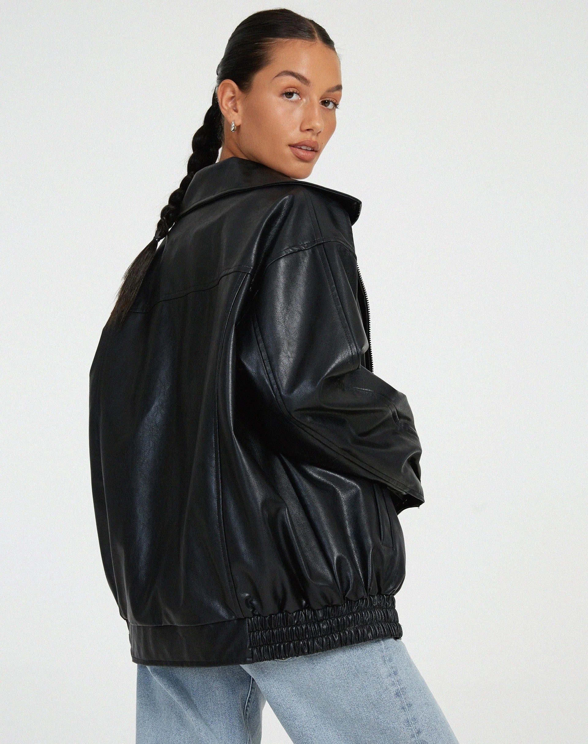 R&B | Pu Leder Bomberjacke Übergröße Street Style Zip up
