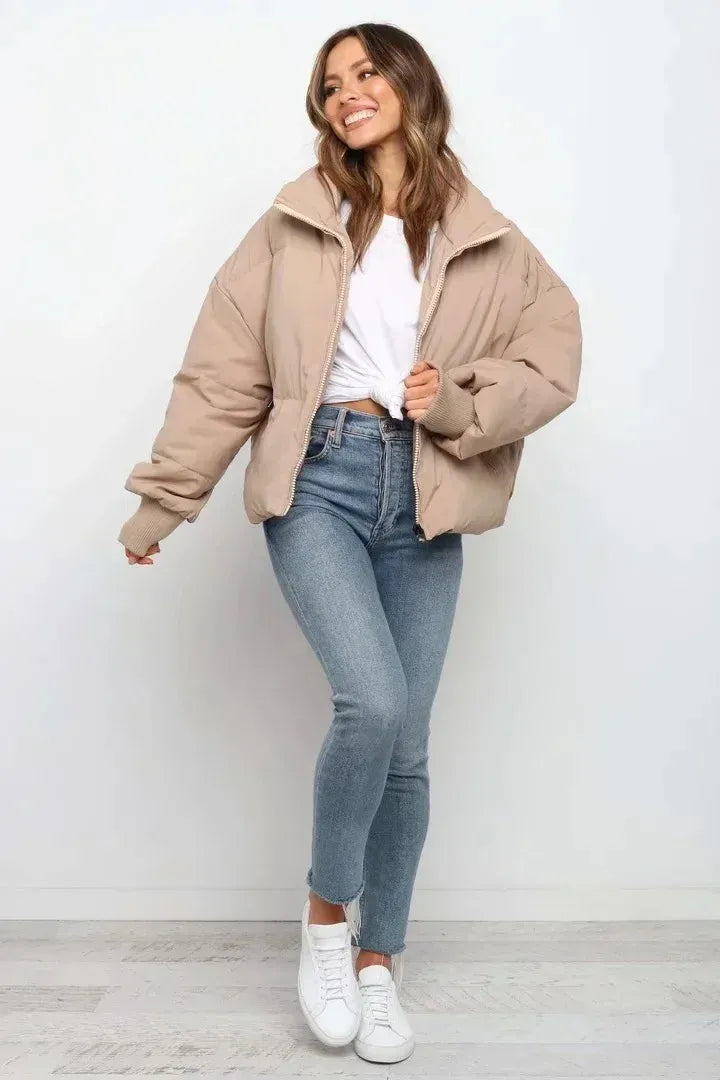 R&B | Kurze Pufferjacke Übergröße Reißverschlussjacke