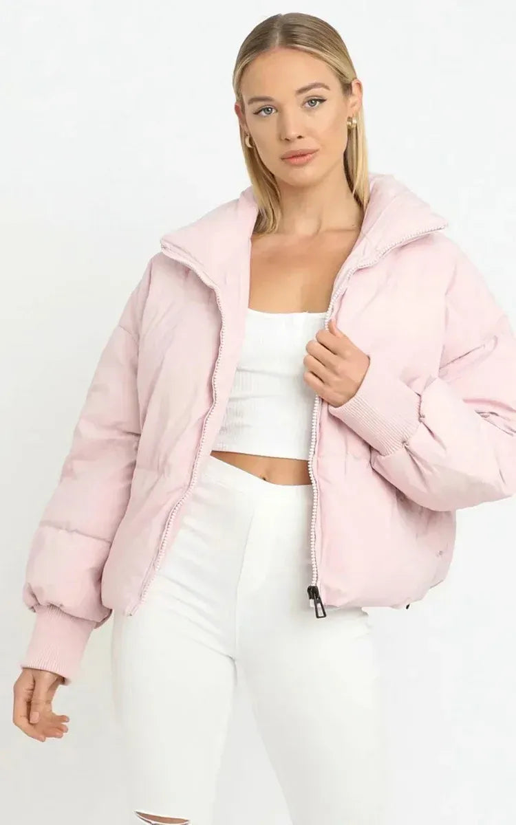 R&B | Kurze Pufferjacke Übergröße Reißverschlussjacke