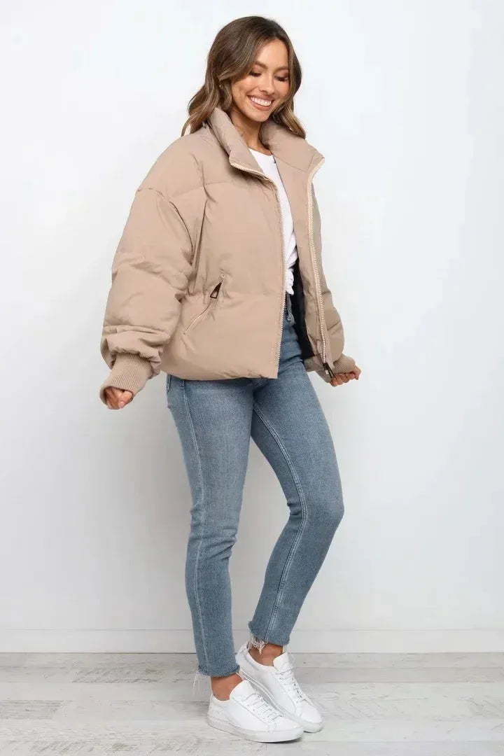 R&B | Kurze Pufferjacke Übergröße Reißverschlussjacke