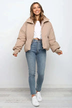 R&B | Kurze Pufferjacke Übergröße Reißverschlussjacke