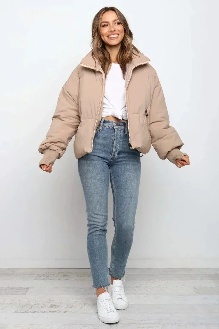 R&B | Kurze Pufferjacke Übergröße Reißverschlussjacke