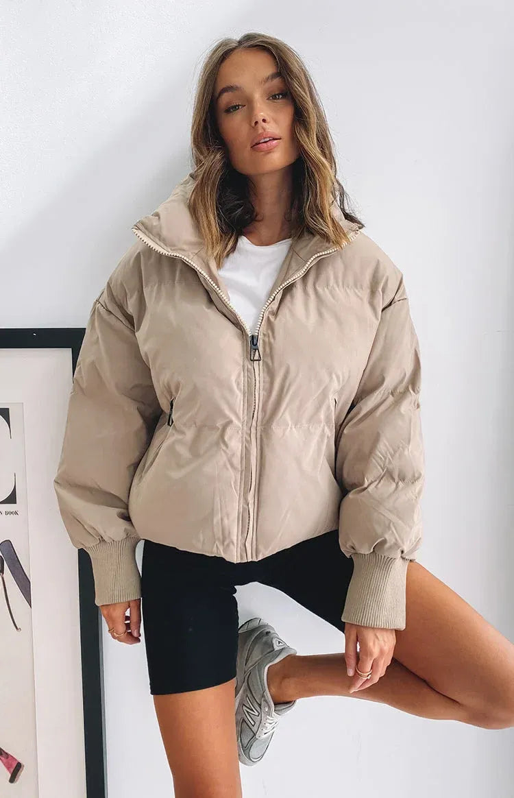 R&B | Kurze Pufferjacke Übergröße Reißverschlussjacke