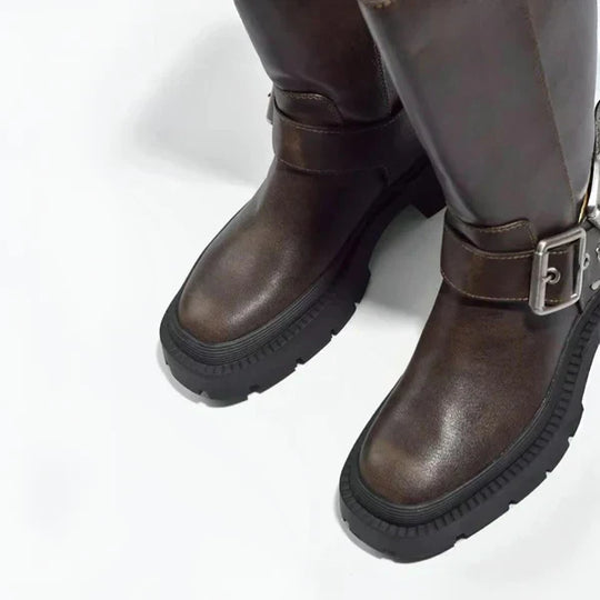 Kniehohe Damenstiefel Mit Schnalle Damen R&B