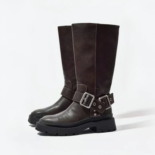 Kniehohe Damenstiefel Mit Schnalle Damen R&B