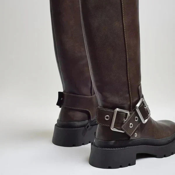 Kniehohe Damenstiefel Mit Schnalle Damen R&B