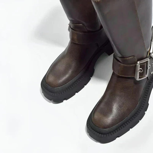 Kniehohe Damenstiefel Mit Schnalle Damen R&B