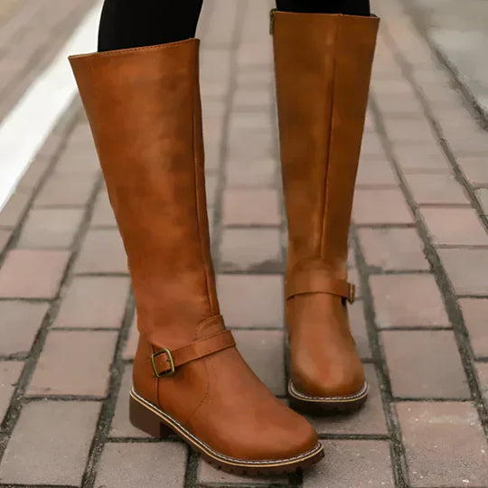 Kniehohe Damenstiefel Mit Schnallenriemen Damen R&B