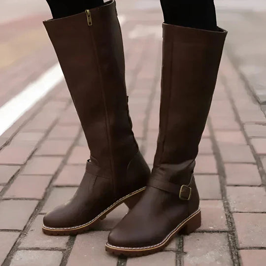 Kniehohe Damenstiefel Mit Schnallenriemen Damen R&B