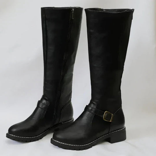 Kniehohe Damenstiefel Mit Schnallenriemen Damen R&B