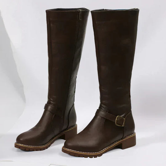 Kniehohe Damenstiefel Mit Schnallenriemen Damen R&B