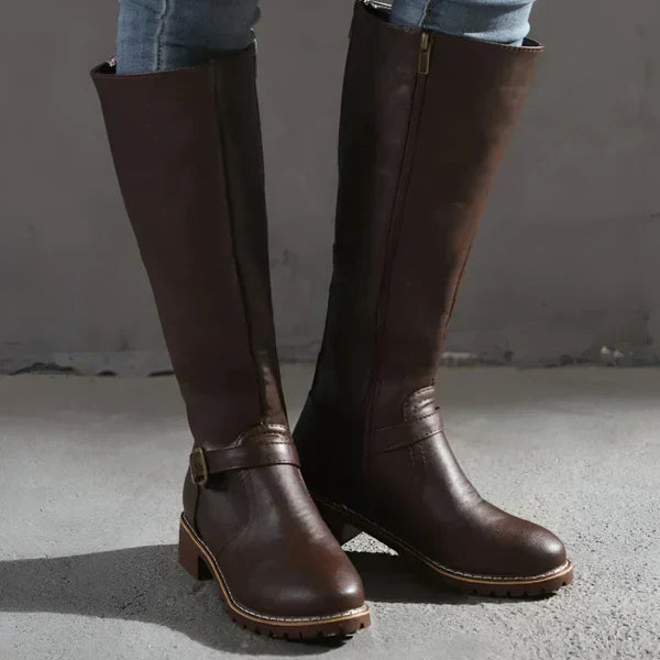 Kniehohe Damenstiefel Mit Schnallenriemen Damen R&B
