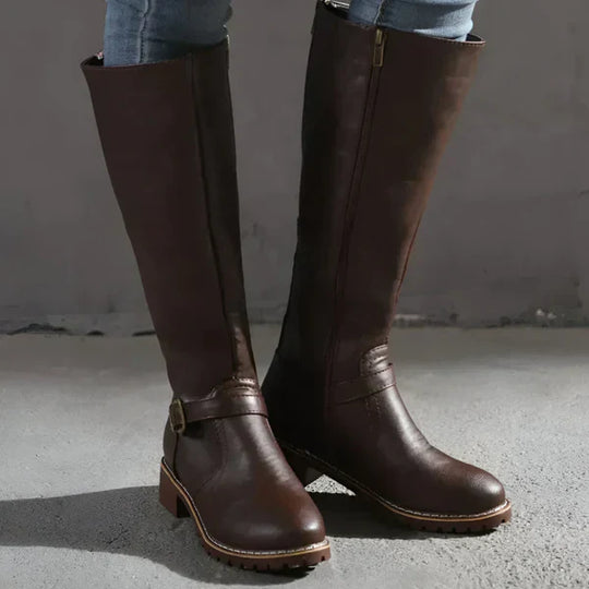 Kniehohe Damenstiefel Mit Schnallenriemen Damen R&B