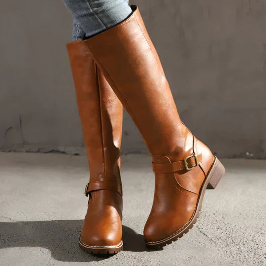 Kniehohe Damenstiefel Mit Schnallenriemen Damen R&B