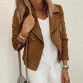 R&B | Faux Suede Motorcycle Jacket with Asymmetrical Zipper and Zipper Pockets - Tailored Fit R&B | Coat