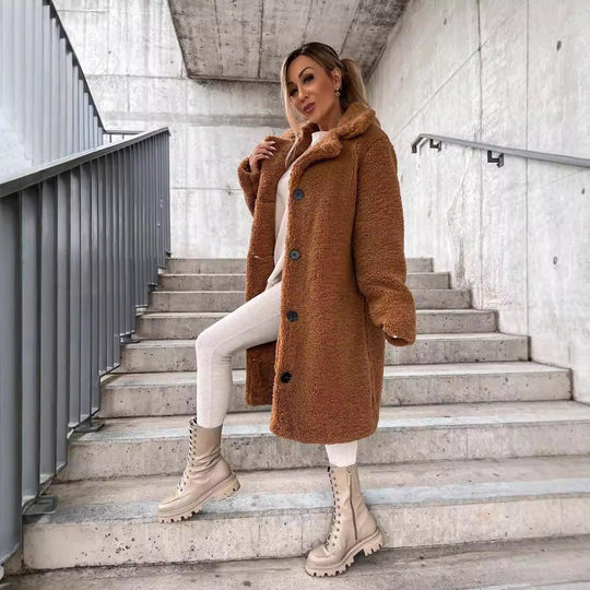 R&B | Oversized Wollmischung Langmantel mit Reverskragen - Stilvoller Wintermantel für Damen