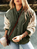 R&B | Corduroy Sherpa Bomberjacke Knopfverschluss Herbstjacke