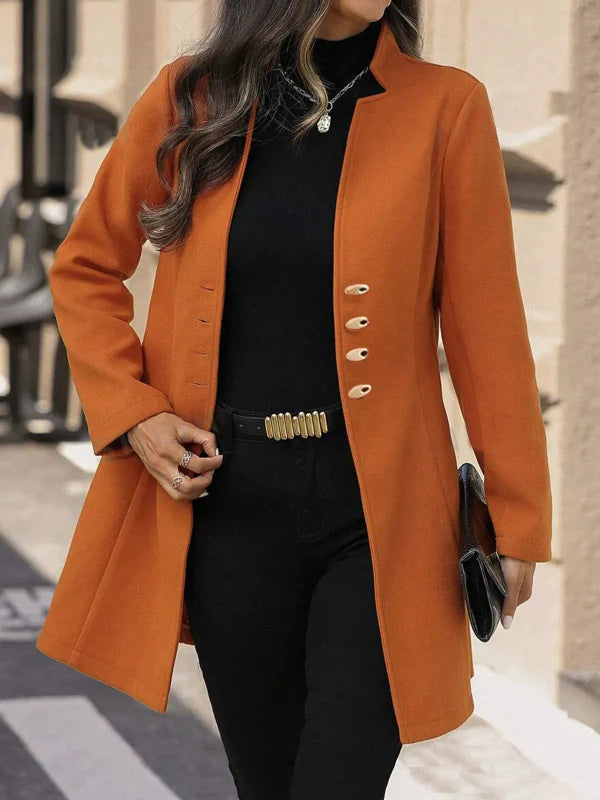 R&B | Slim Fit Mid-Length Wollmantel mit klassischem Revers und Knopfverschluss - Winter-Essential