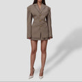 R&B | Brauner Vintage Karierter Blazer mit Goldknöpfen – Langer Mantel